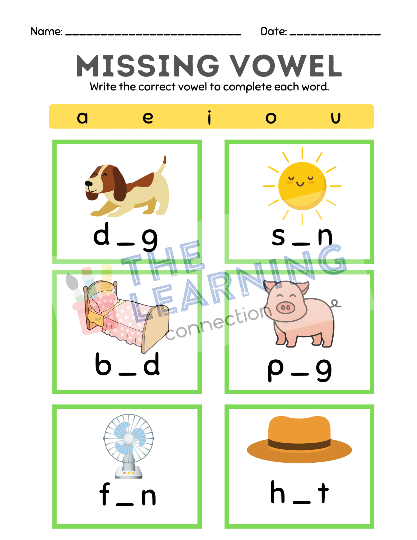 Kindergarten Missing Vowel Worksheet